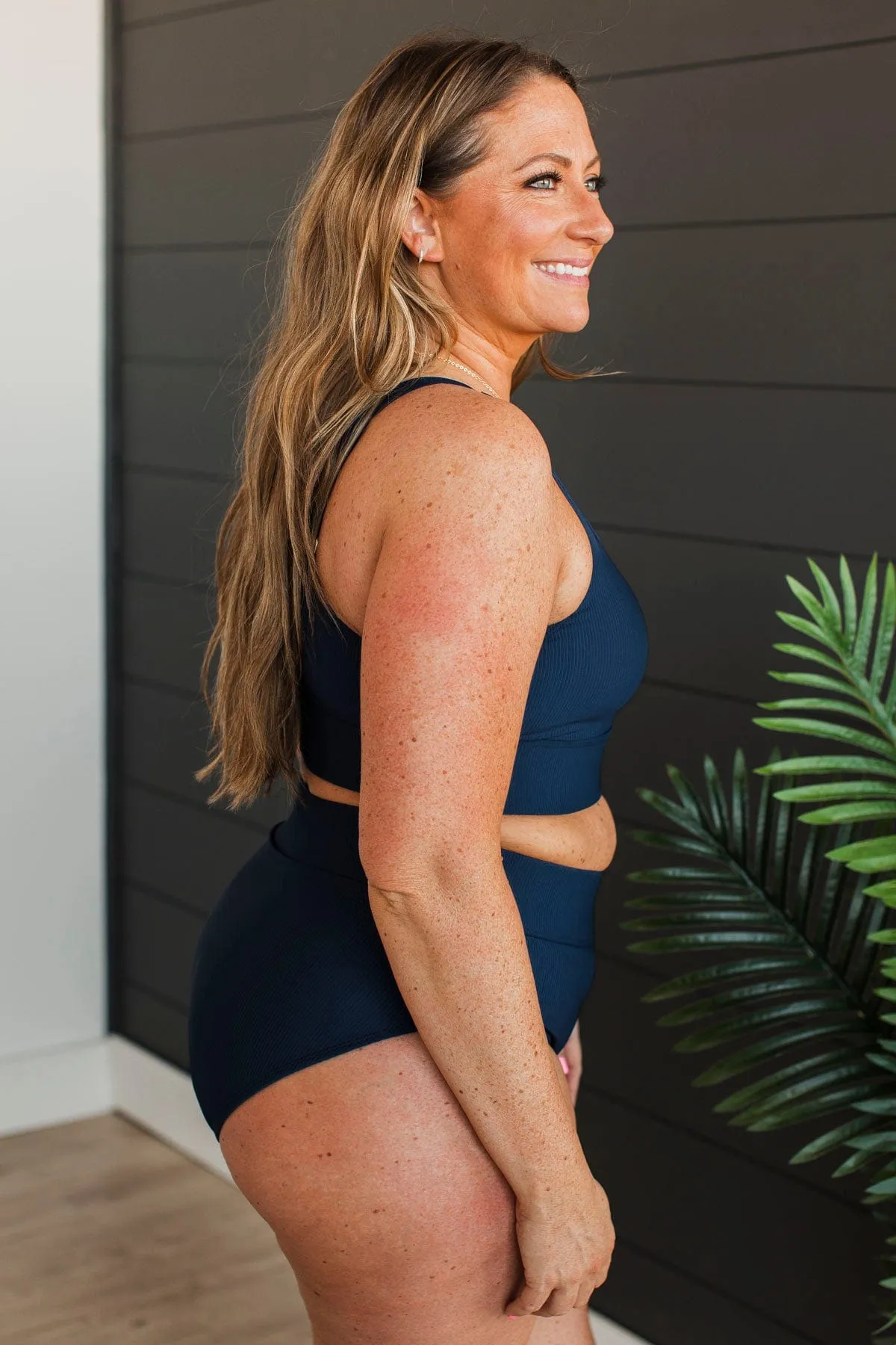 Kissed By The Sun Bikini Swim Top- Dark Navy Ribbed