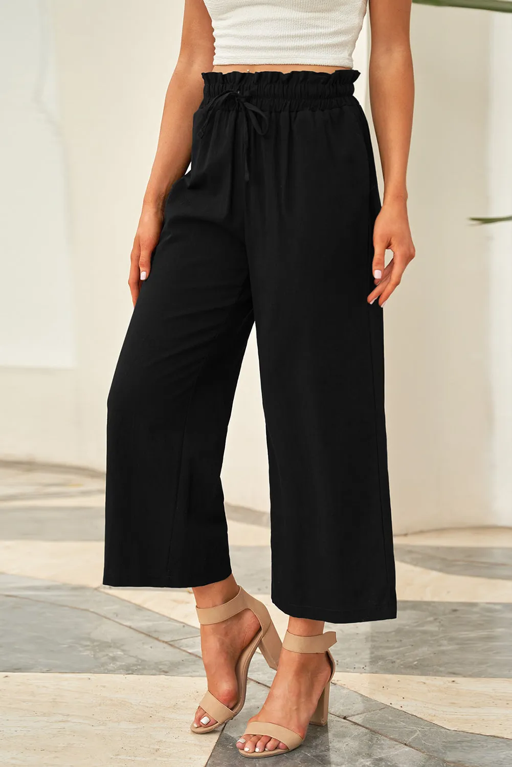Lenora Drawstring Paperbag Waist Wide Leg Pants