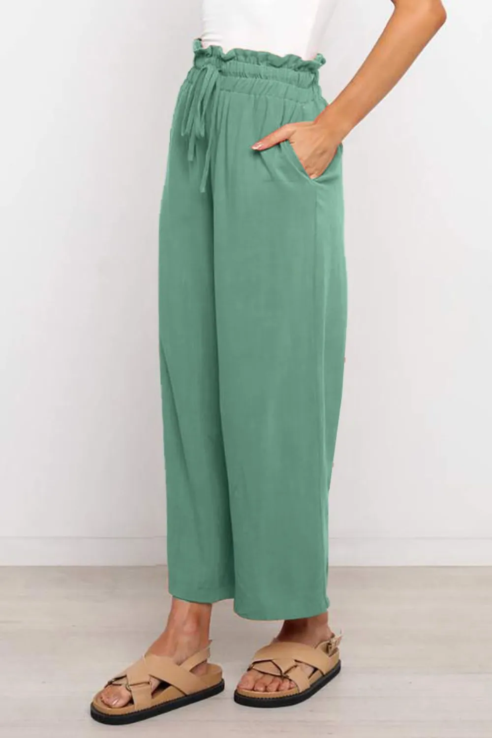 Lenora Drawstring Paperbag Waist Wide Leg Pants