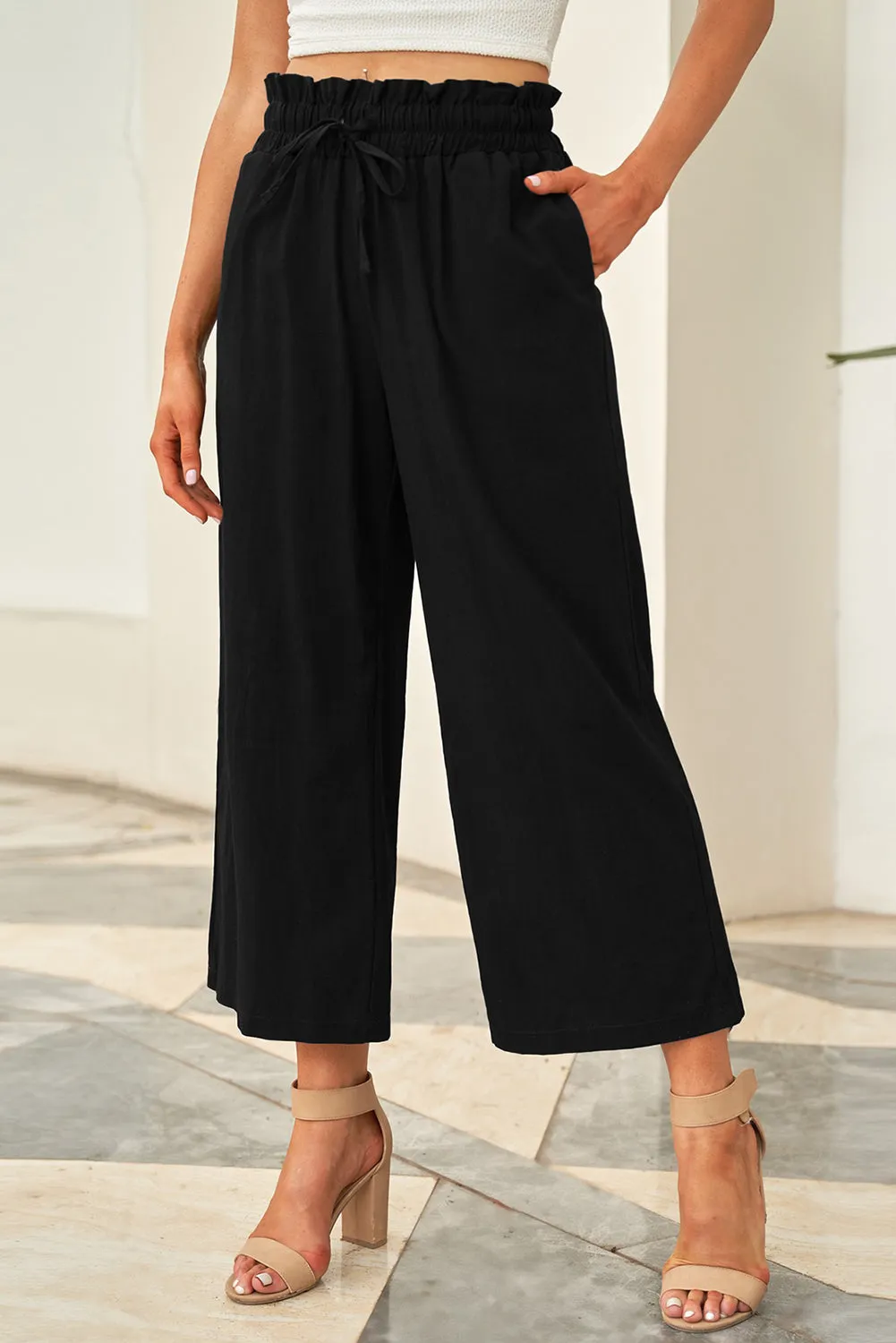Lenora Drawstring Paperbag Waist Wide Leg Pants