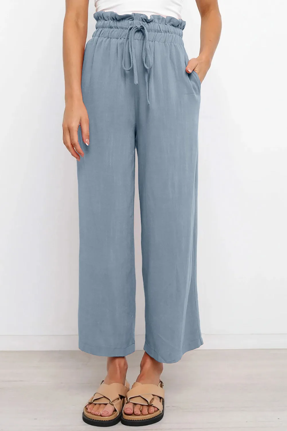 Lenora Drawstring Paperbag Waist Wide Leg Pants