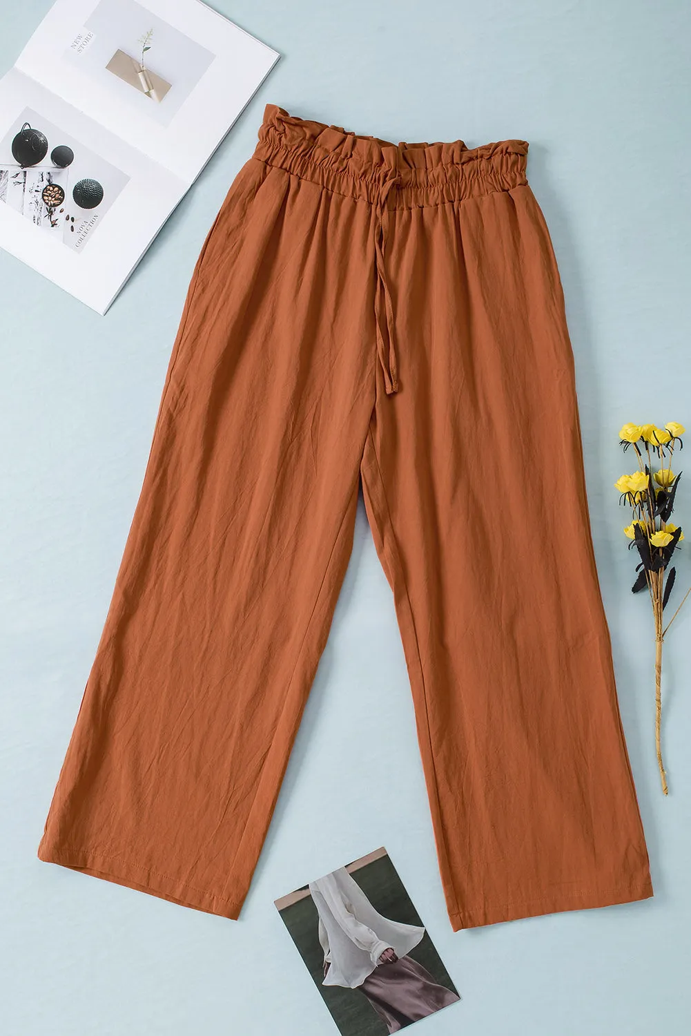 Lenora Drawstring Paperbag Waist Wide Leg Pants