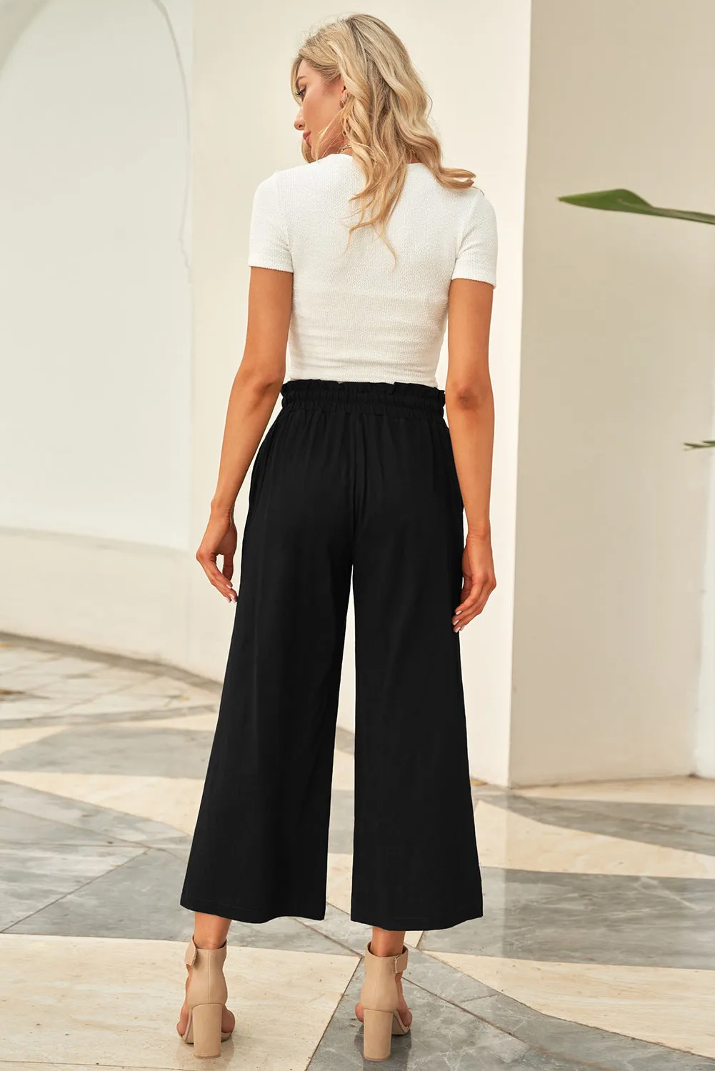 Lenora Drawstring Paperbag Waist Wide Leg Pants