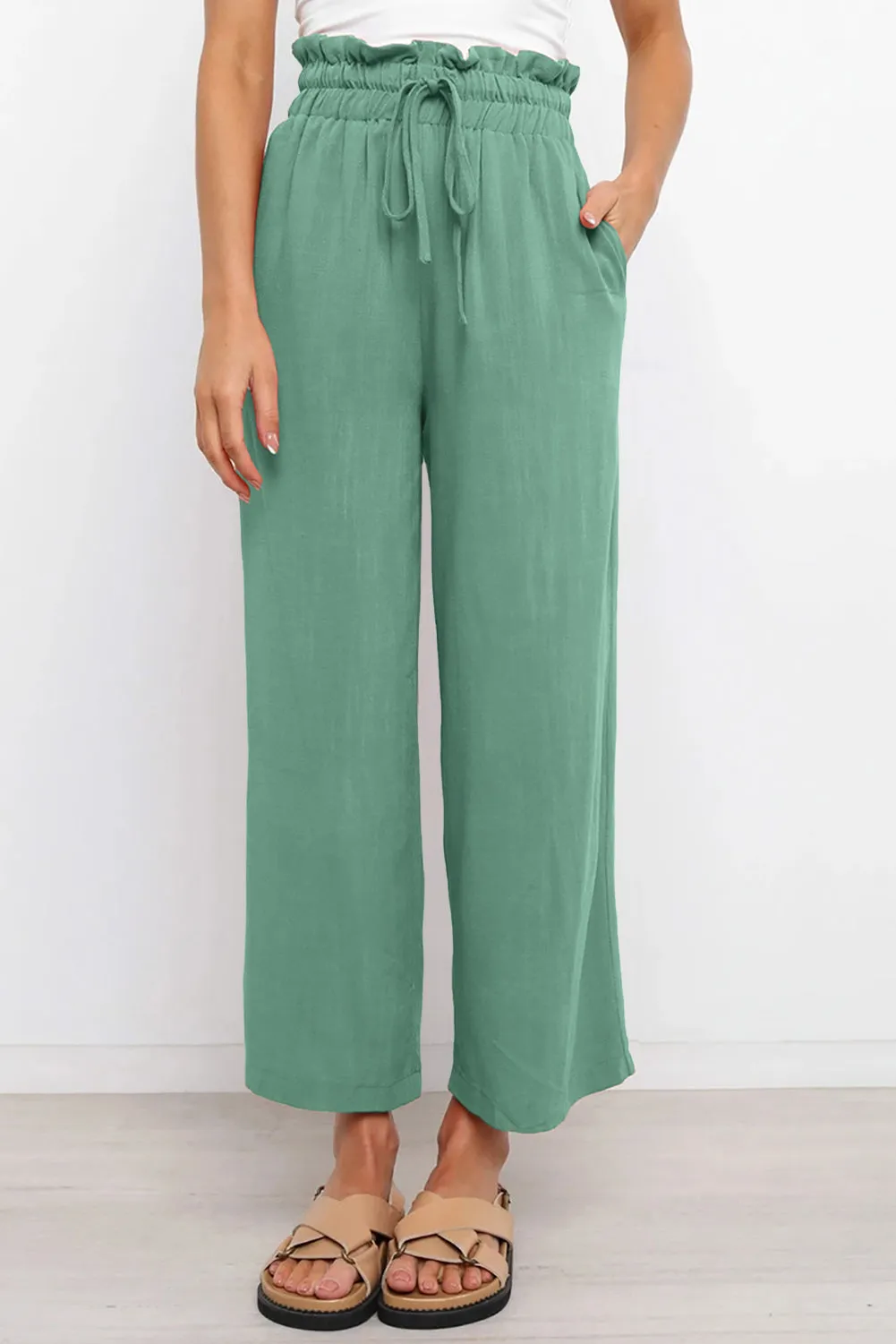 Lenora Drawstring Paperbag Waist Wide Leg Pants