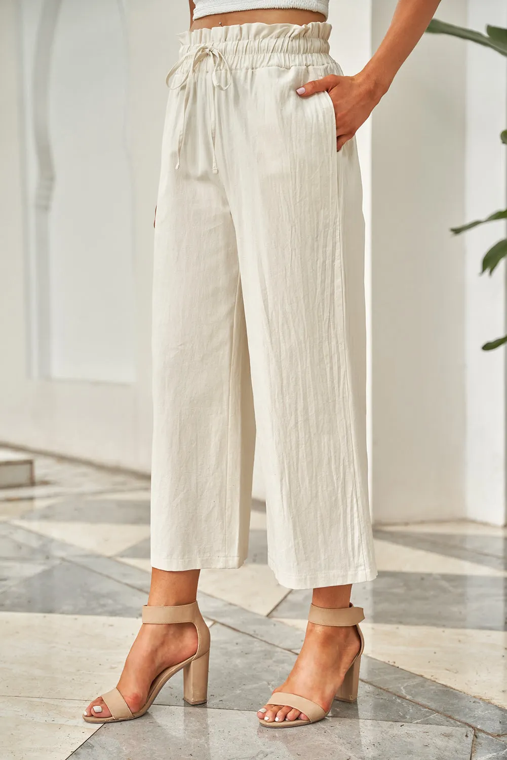 Lenora Drawstring Paperbag Waist Wide Leg Pants