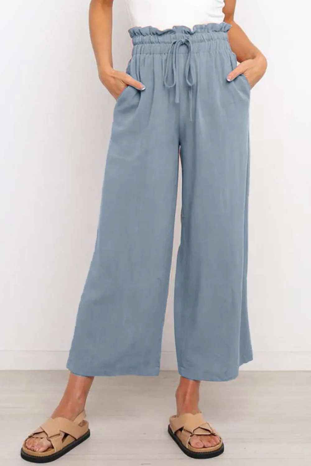 Lenora Drawstring Paperbag Waist Wide Leg Pants