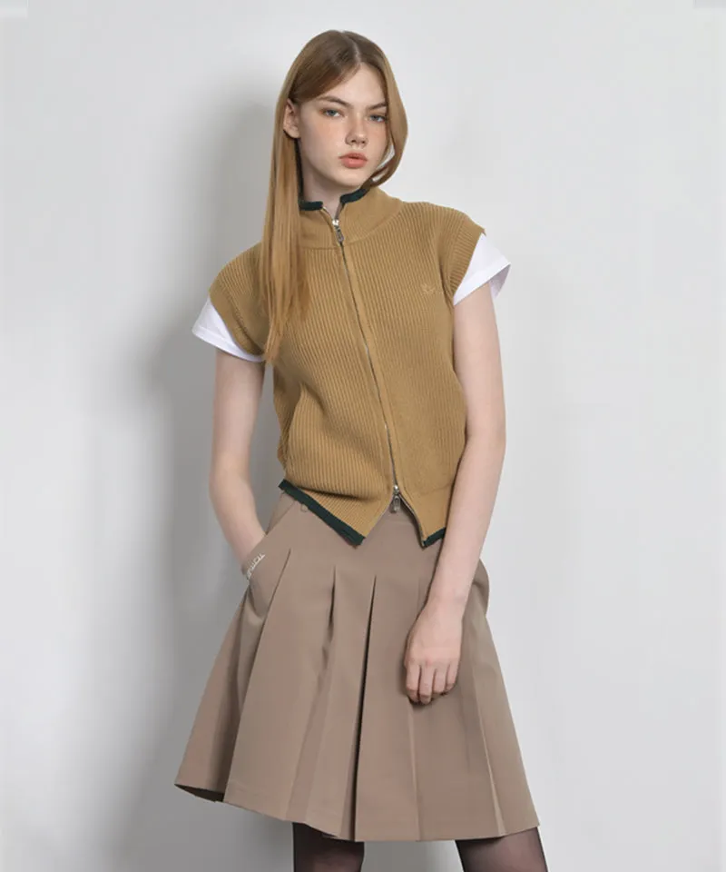 LENUCU Midi Embroidered Pleats Skirt - Beige