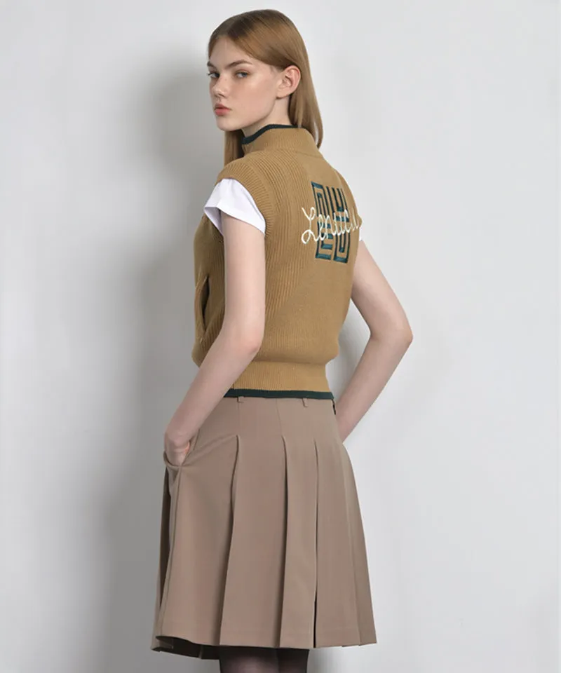 LENUCU Midi Embroidered Pleats Skirt - Beige