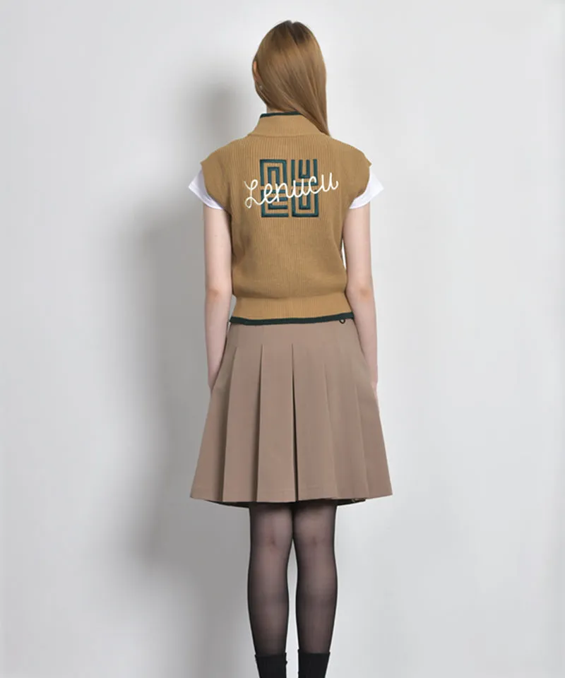 LENUCU Midi Embroidered Pleats Skirt - Beige