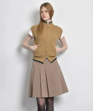 LENUCU Midi Embroidered Pleats Skirt - Beige