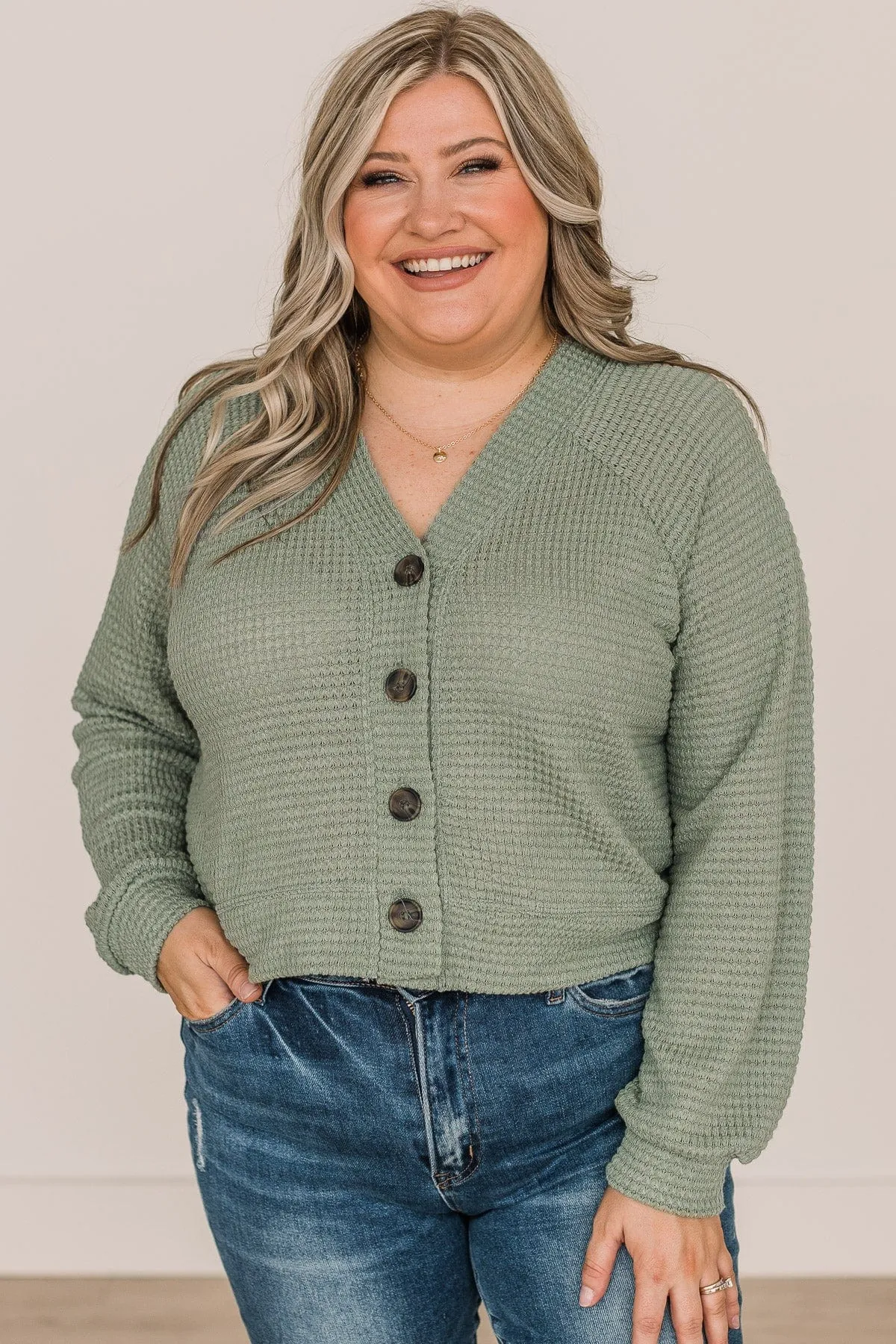 Lifelong Memories Knit Button Cardigan- Sage