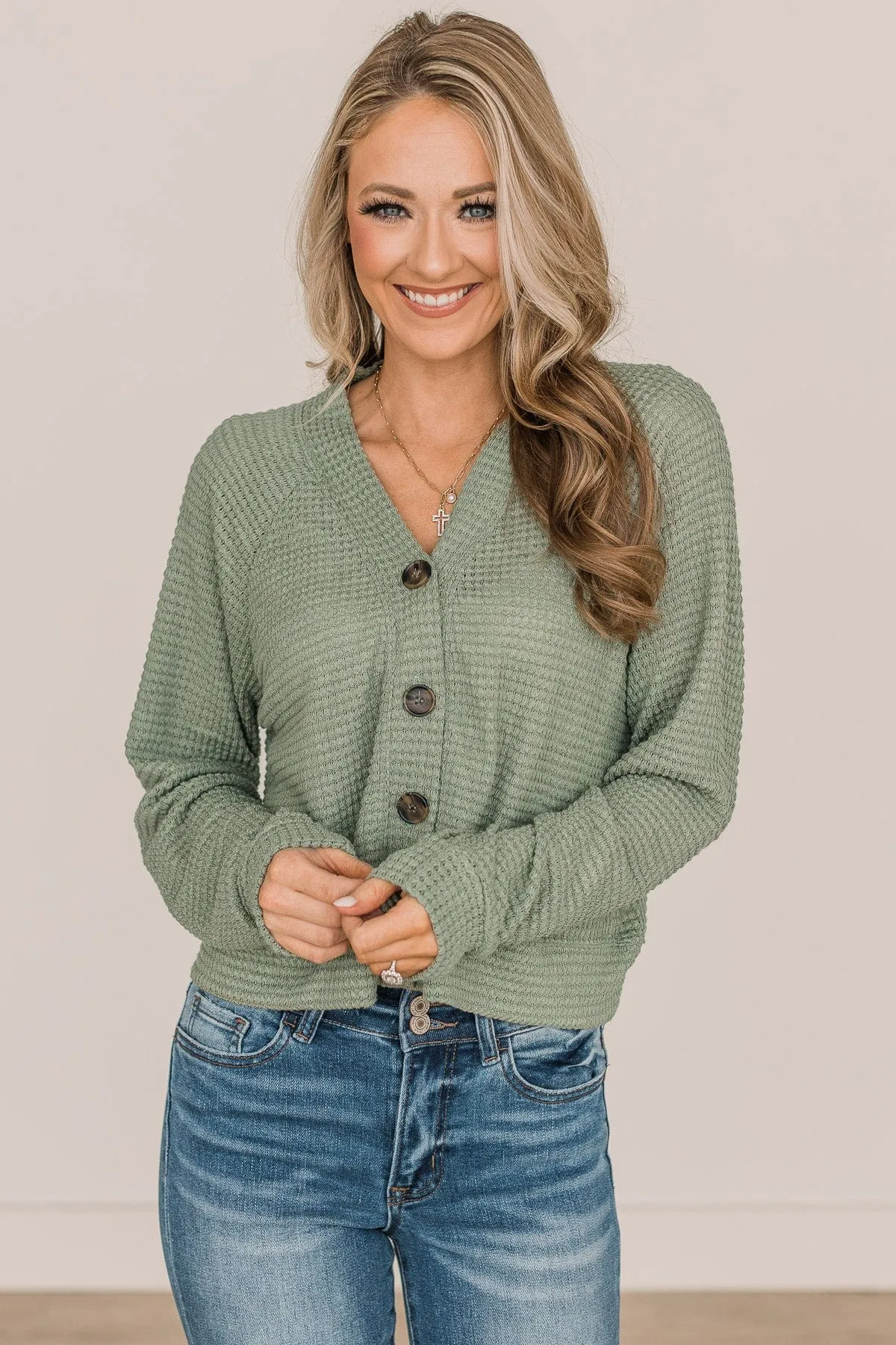 Lifelong Memories Knit Button Cardigan- Sage
