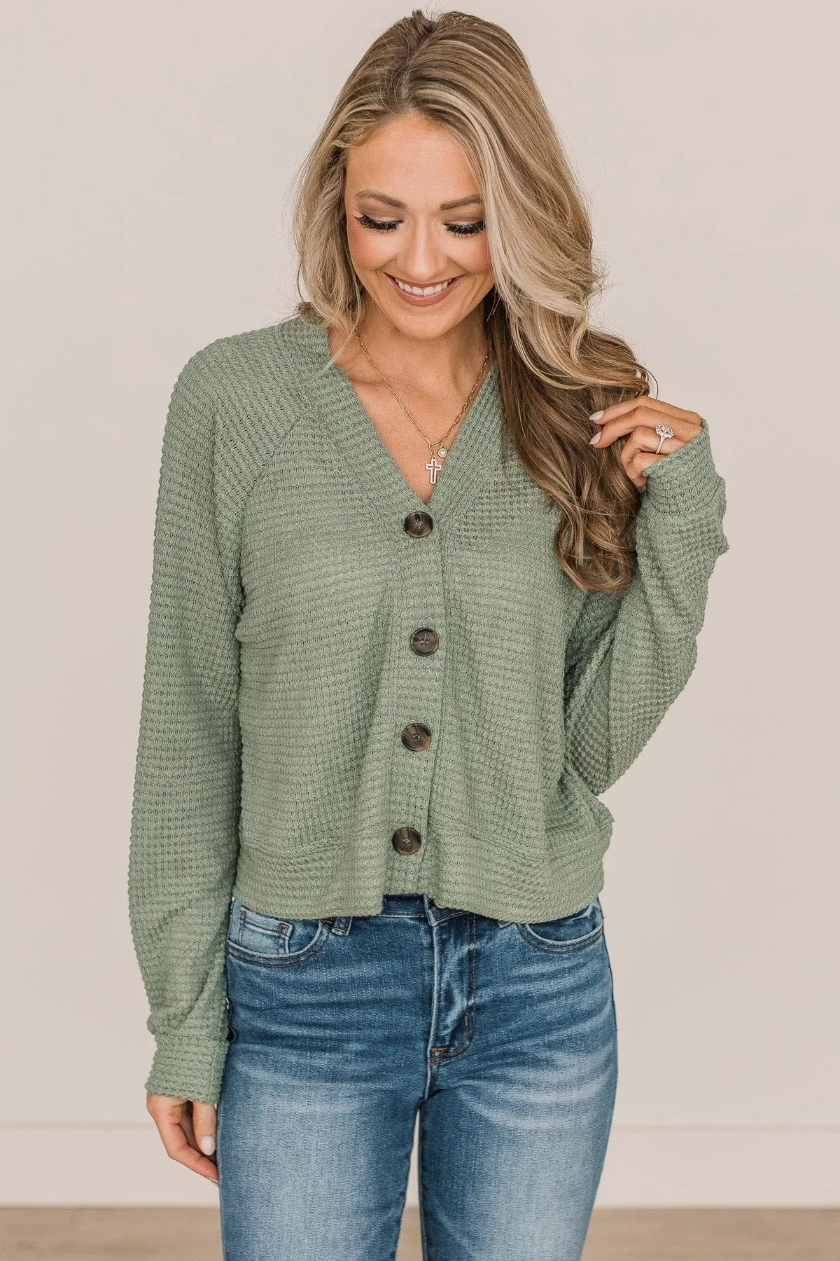 Lifelong Memories Knit Button Cardigan- Sage