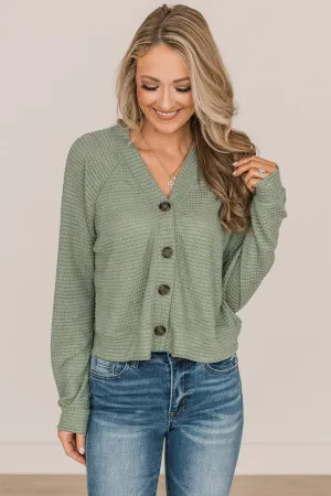 Lifelong Memories Knit Button Cardigan- Sage