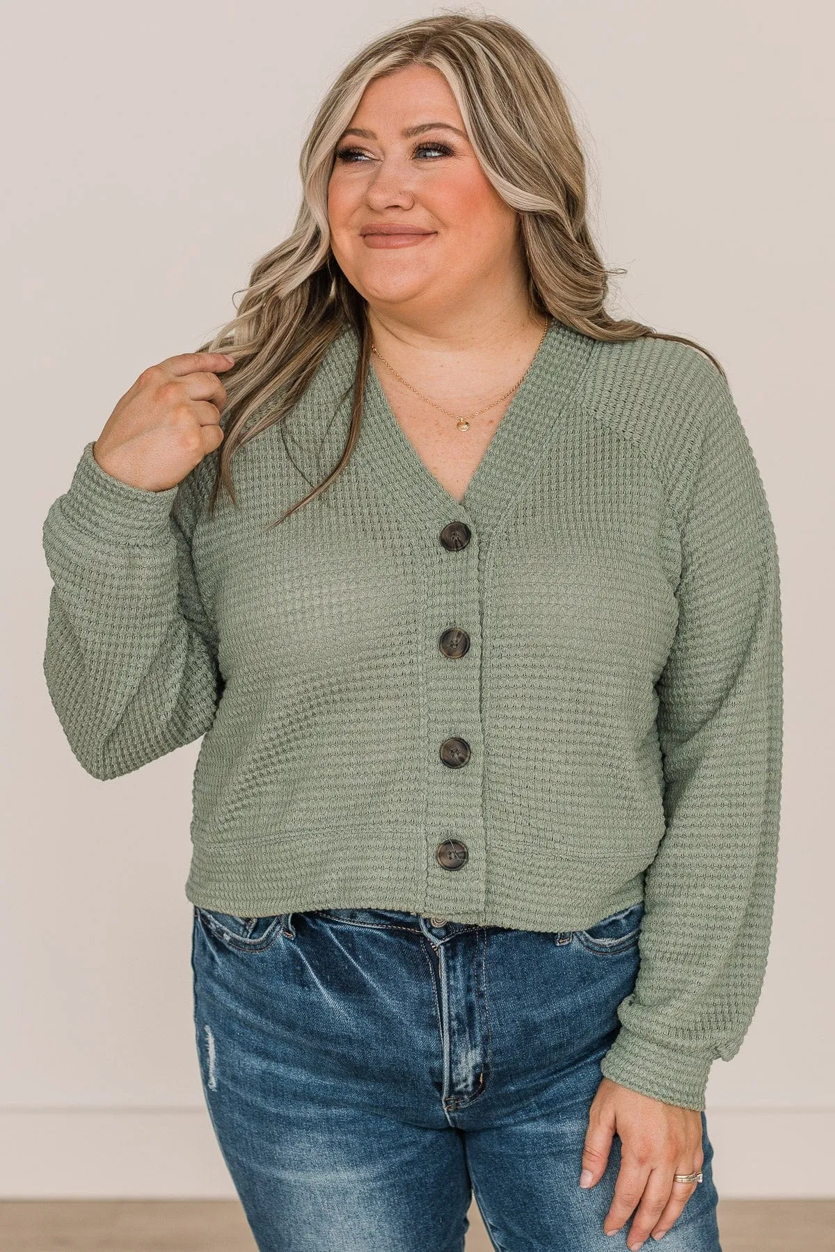 Lifelong Memories Knit Button Cardigan- Sage