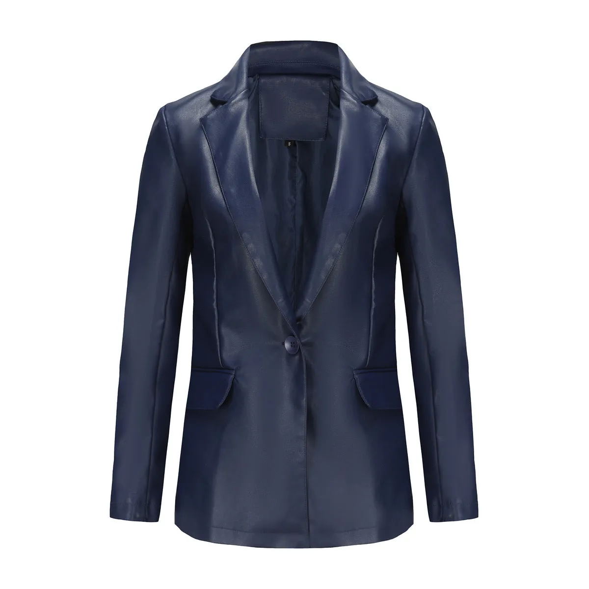 Long Sleeve Single Button PU Blazer