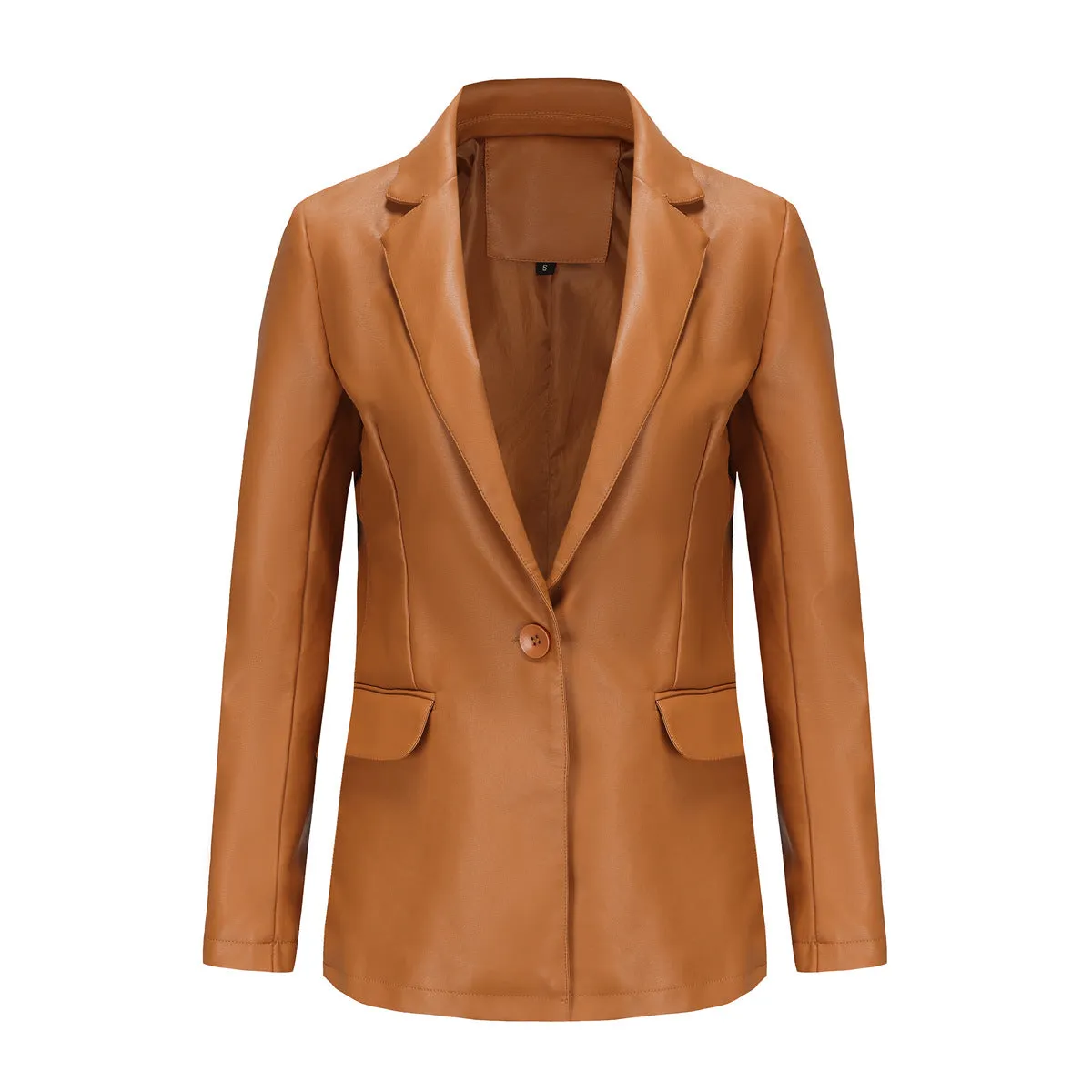 Long Sleeve Single Button PU Blazer