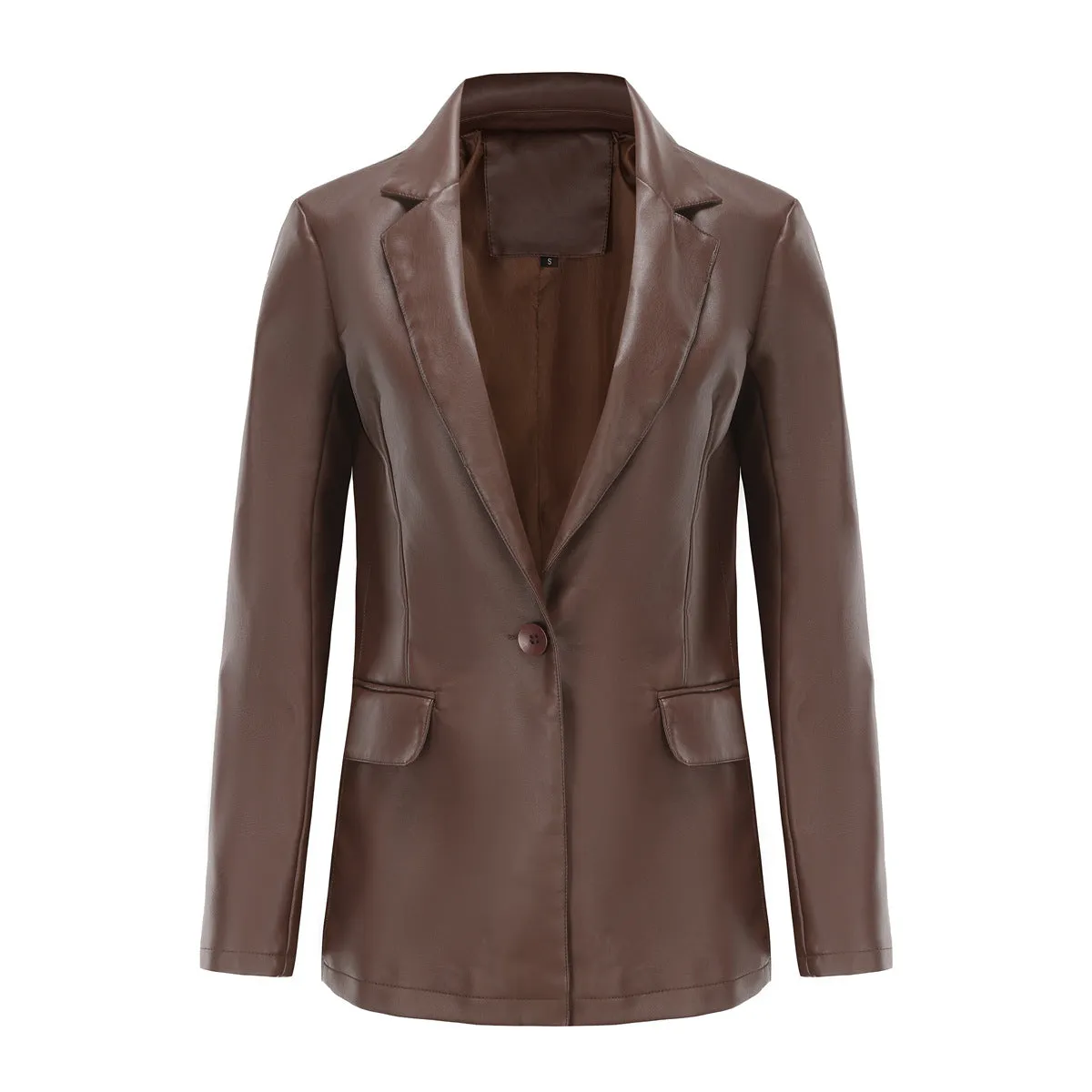 Long Sleeve Single Button PU Blazer
