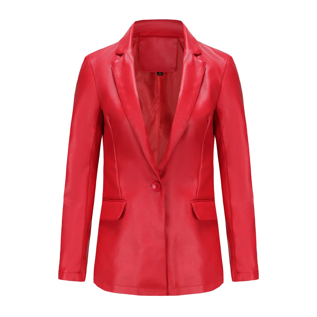 Long Sleeve Single Button PU Blazer
