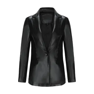 Long Sleeve Single Button PU Blazer