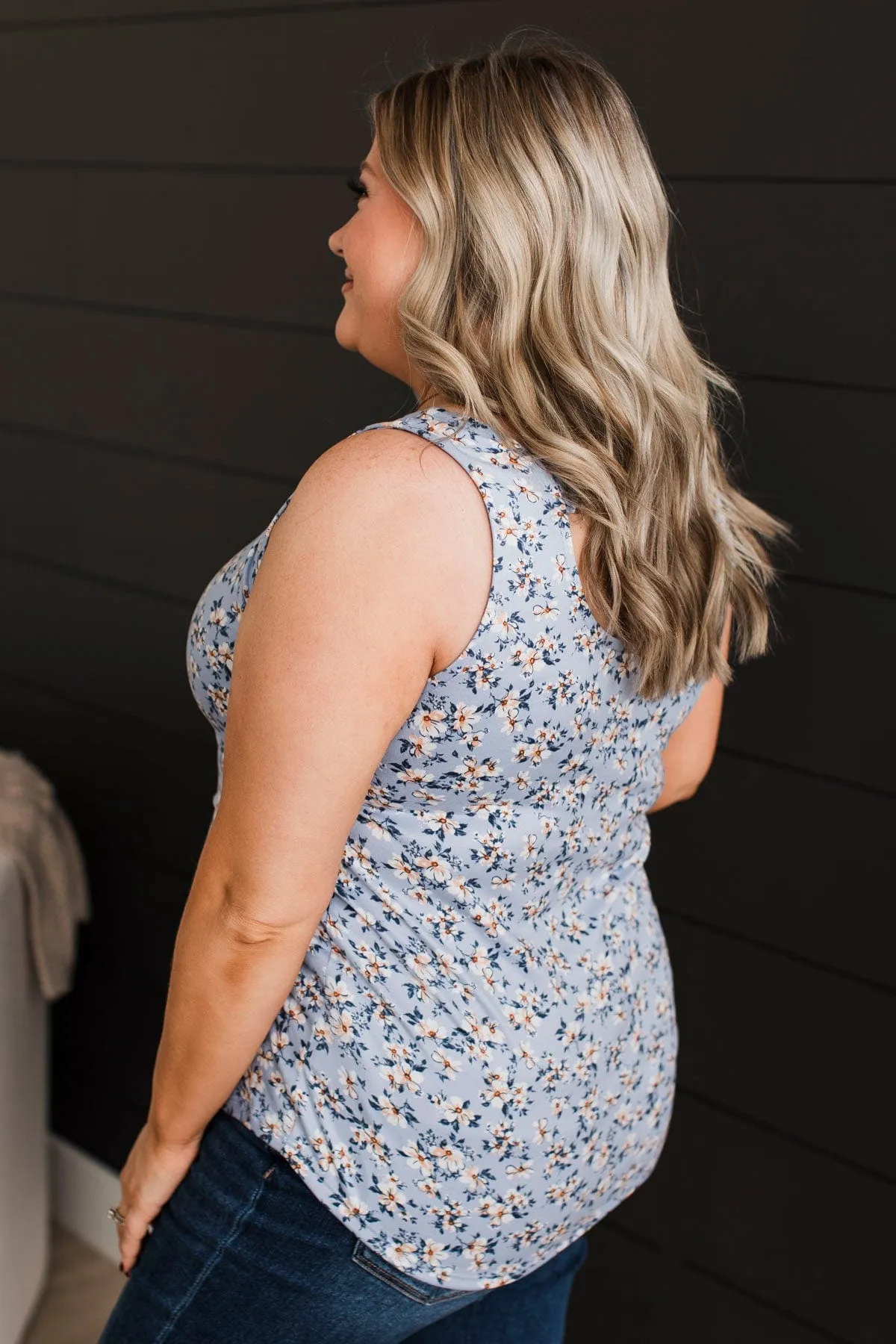 Look So Lovely Floral Tank Top- Powder Blue