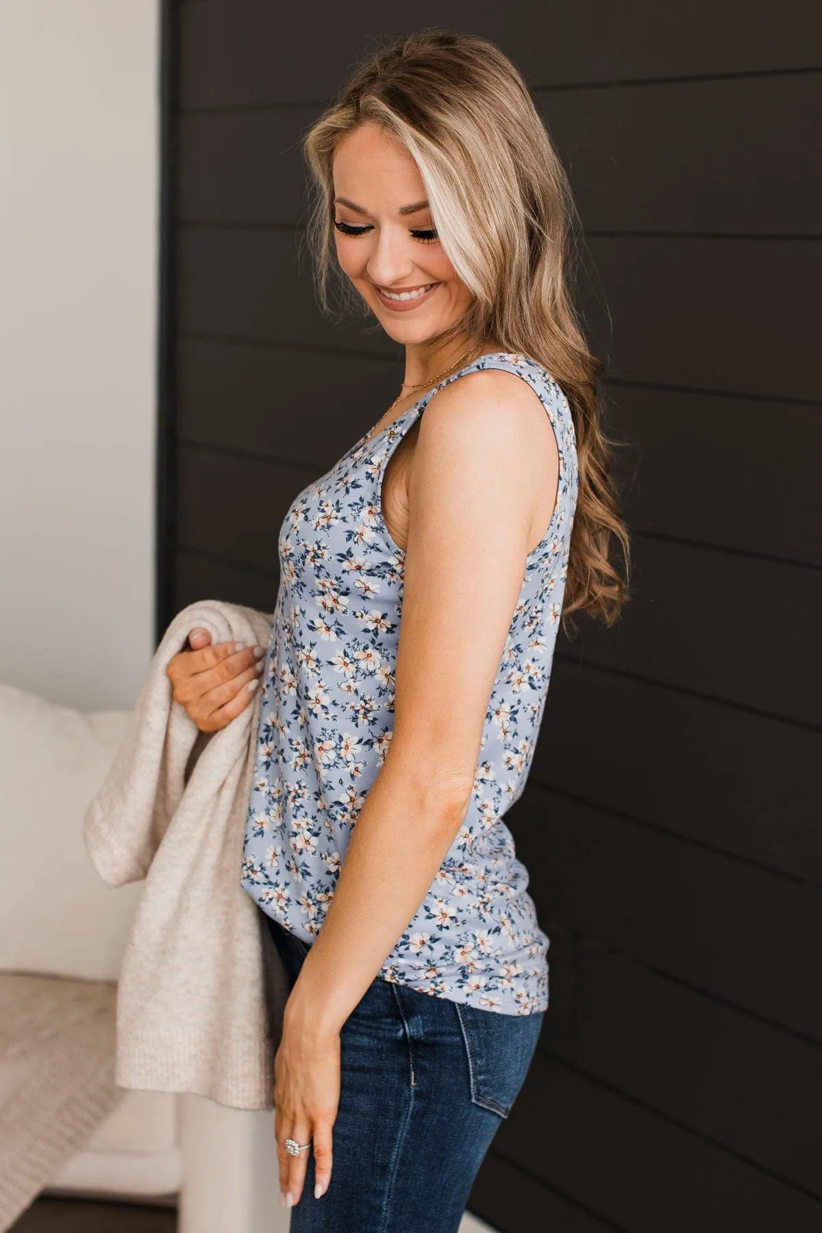 Look So Lovely Floral Tank Top- Powder Blue