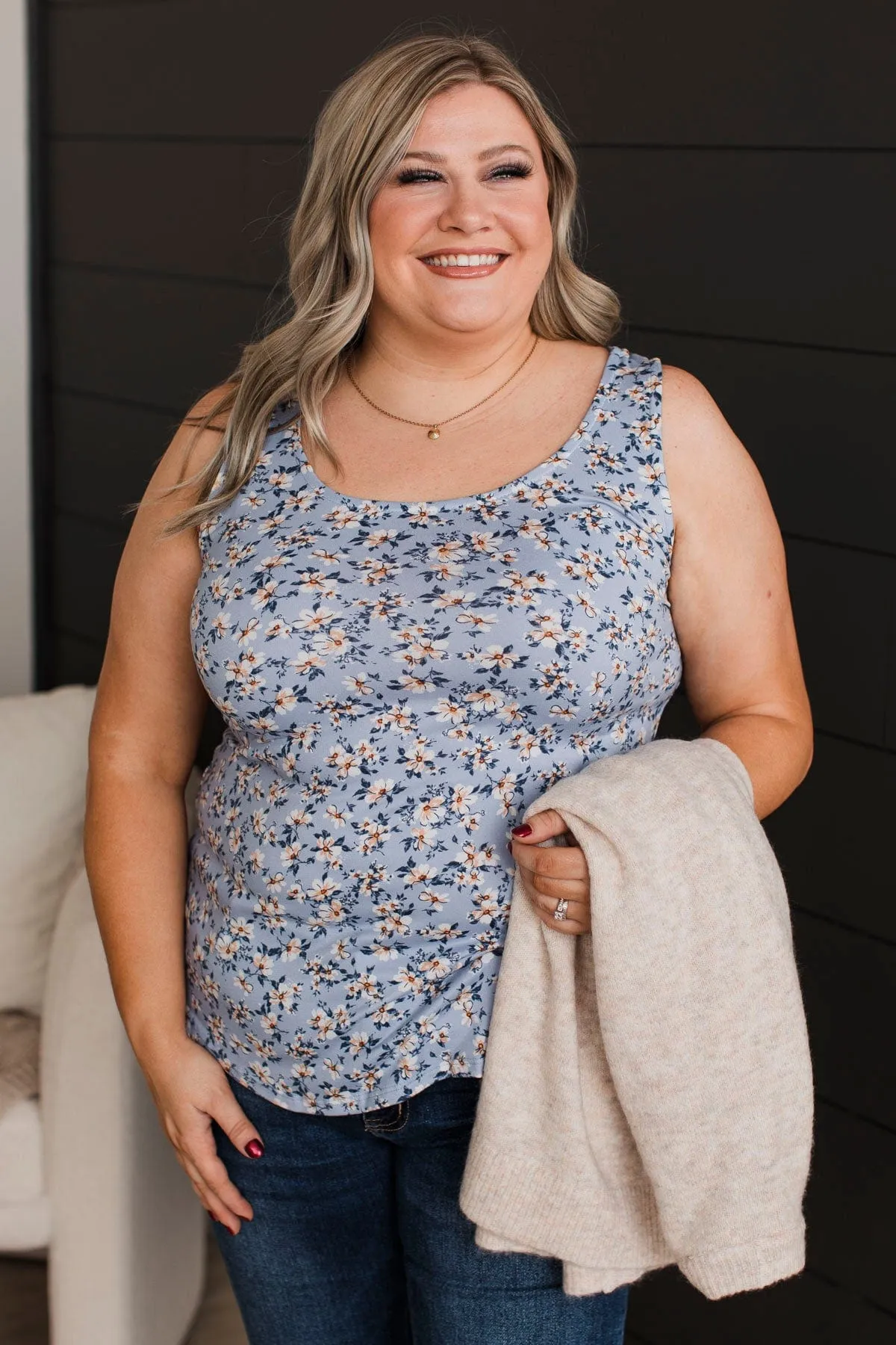 Look So Lovely Floral Tank Top- Powder Blue