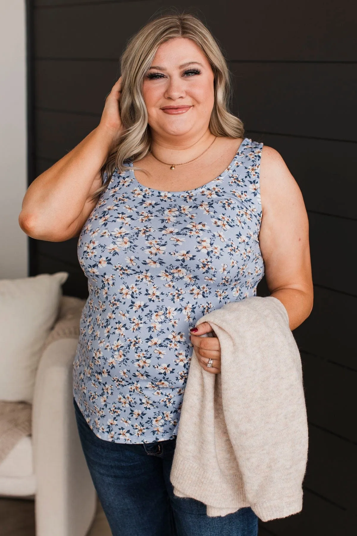 Look So Lovely Floral Tank Top- Powder Blue