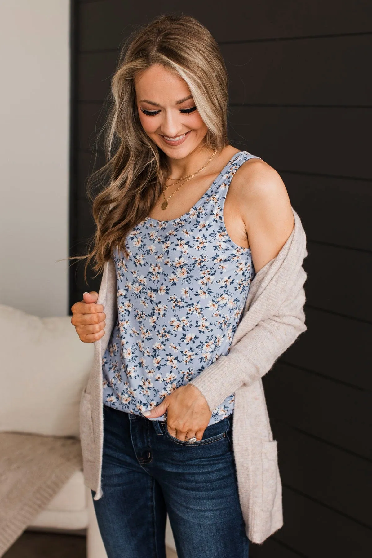 Look So Lovely Floral Tank Top- Powder Blue