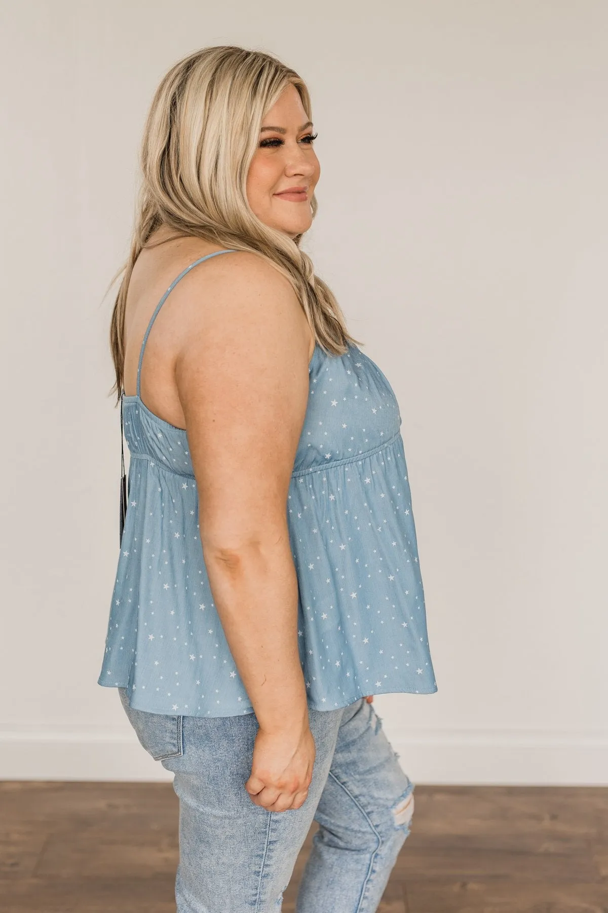 Look To The Stars Tie Tank Top- Denim Blue