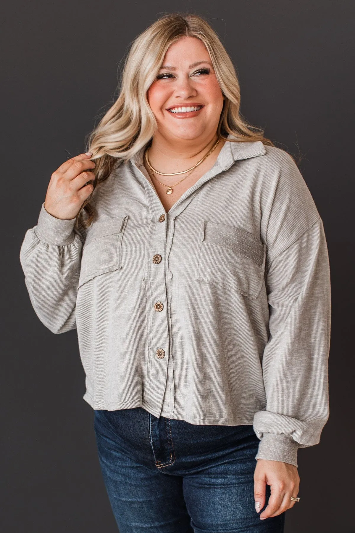 Made To Captivate Knit Button Top- Light Taupe