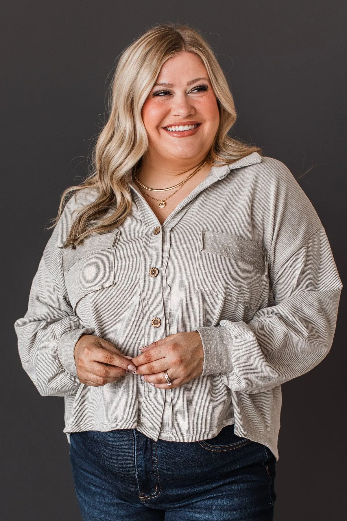 Made To Captivate Knit Button Top- Light Taupe