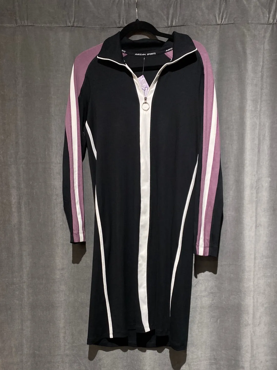 MARC CAIN SPORT Black Long Sleeve Cotton Stretch Half Zip Dress