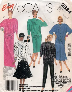 McCall's 2884 Womens Drop Waisted Tie Front Top Skirt & Pants 1980s Vintage Sewing Pattern Size 16 - 20