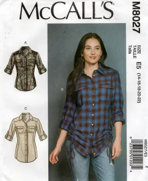 McCall's M8027 Womens Shirts with Ruched Seams Sewing Pattern Size 14 - 22 UNCUT Factory Folded