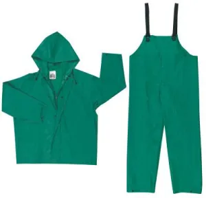 MCR Safety Two-Piece Rain Suit, Jacket w/Hood, Bib Pants, 0.42 mm PVC/Poly, Green, 4X-Large, 3882X4