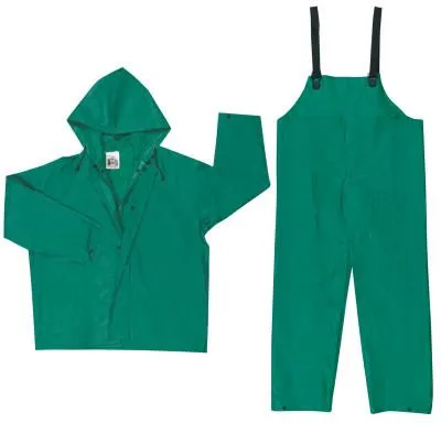 MCR Safety Two-Piece Rain Suit, Jacket w/Hood, Bib Pants, 0.42 mm PVC/Poly, Green, 4X-Large, 3882X4