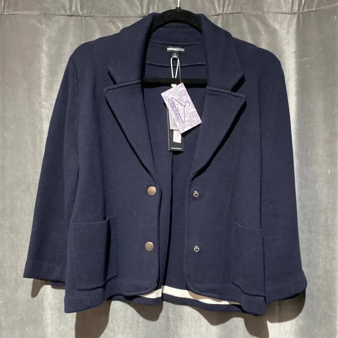 MINNIE ROSE Navy Knit Cropped Cotton Shrunken Blazer
