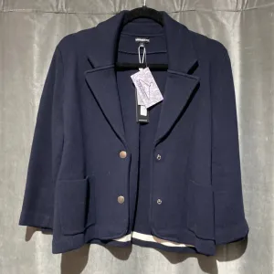 MINNIE ROSE Navy Knit Cropped Cotton Shrunken Blazer