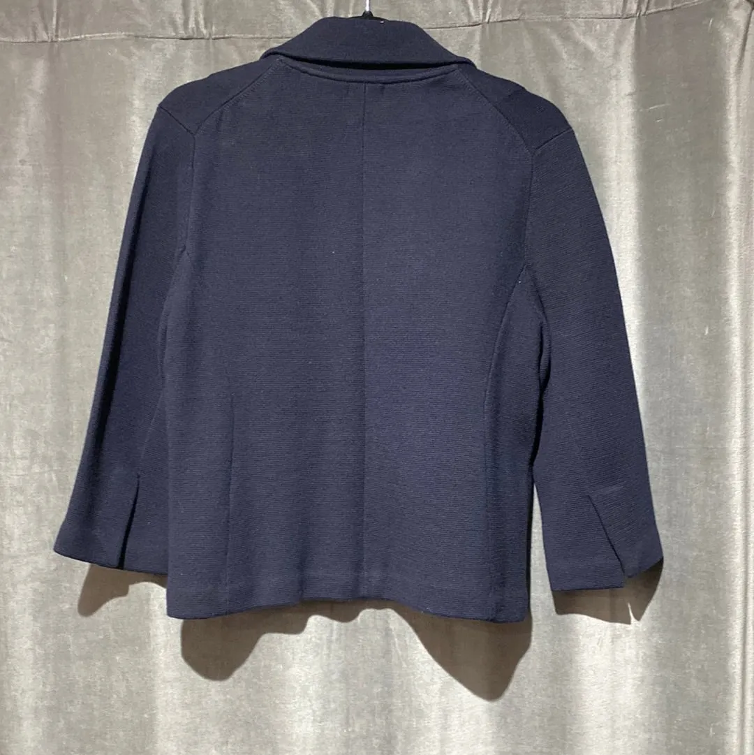 MINNIE ROSE Navy Knit Cropped Cotton Shrunken Blazer