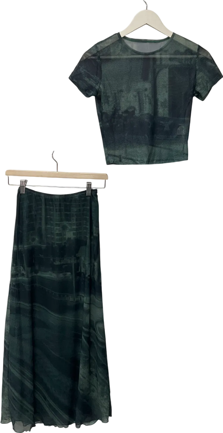 Motelrocks Rindu Midi Skirt In Cityscape Green & Tonia Cropped Tee In Cityscape Green UK S