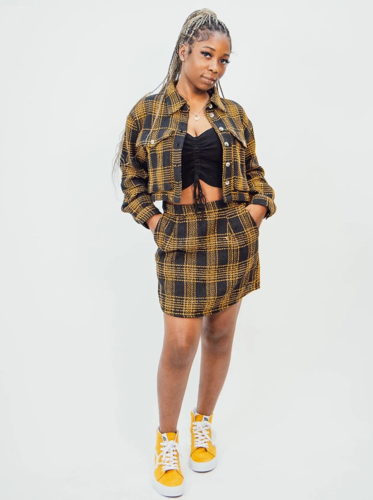 Native Youth OFI Mini Skirt in Check Boucle - Black