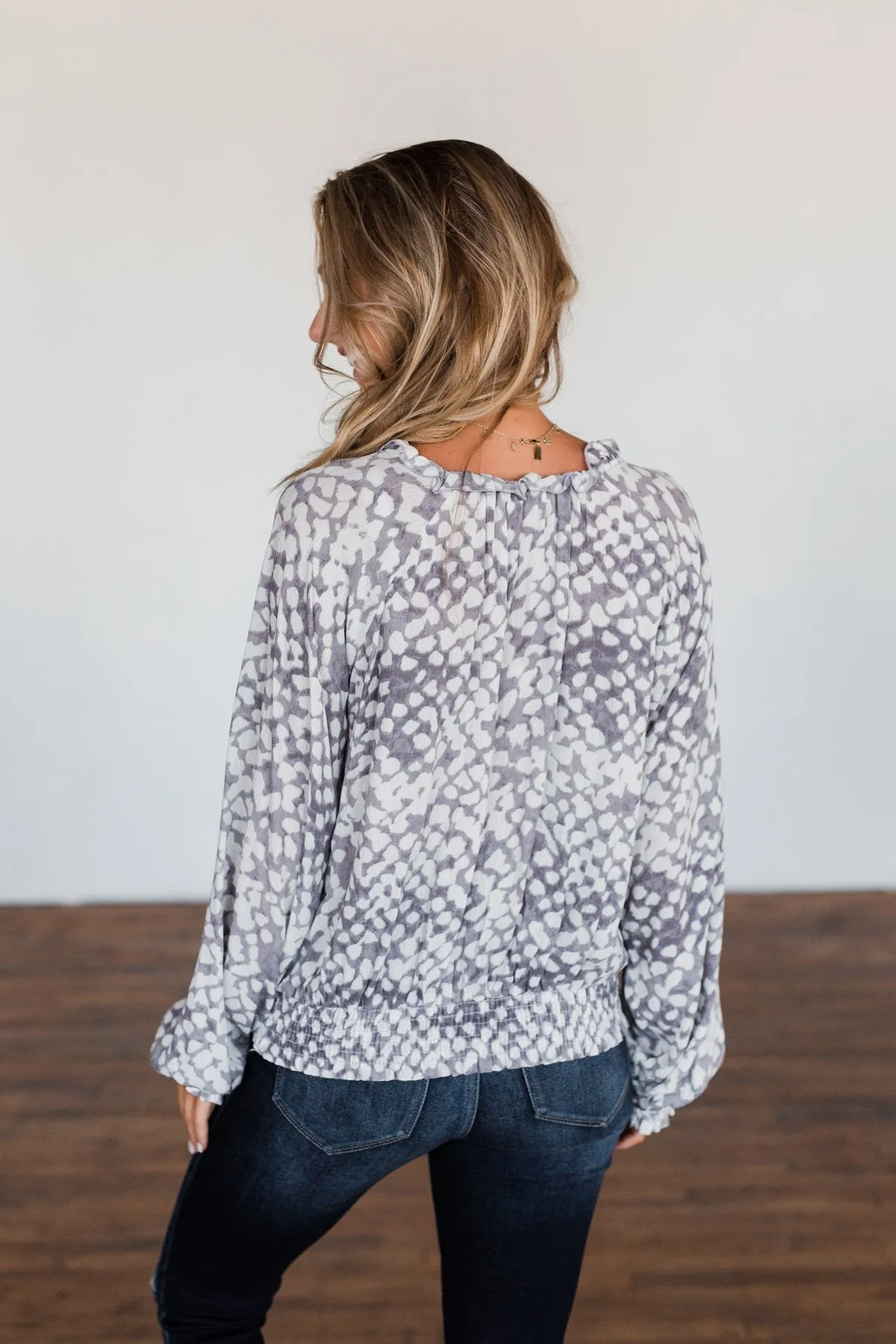 Never Look Back Long Sleeve Leopard Top- Grey & Ivory