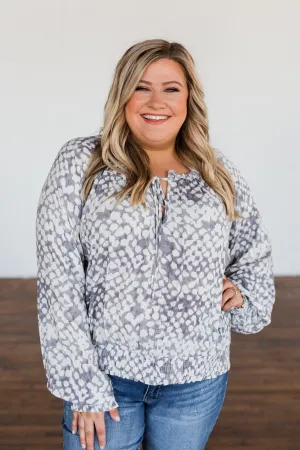 Never Look Back Long Sleeve Leopard Top- Grey & Ivory