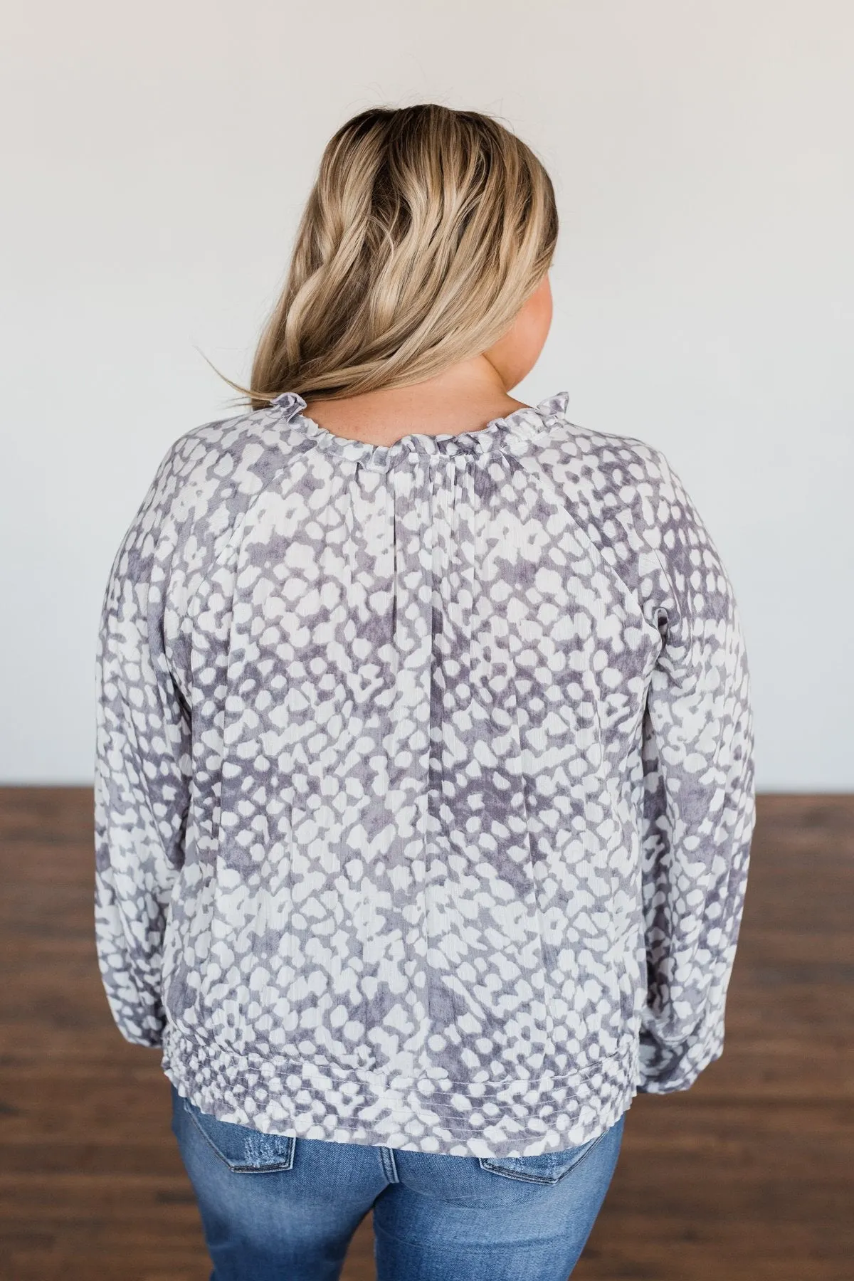 Never Look Back Long Sleeve Leopard Top- Grey & Ivory