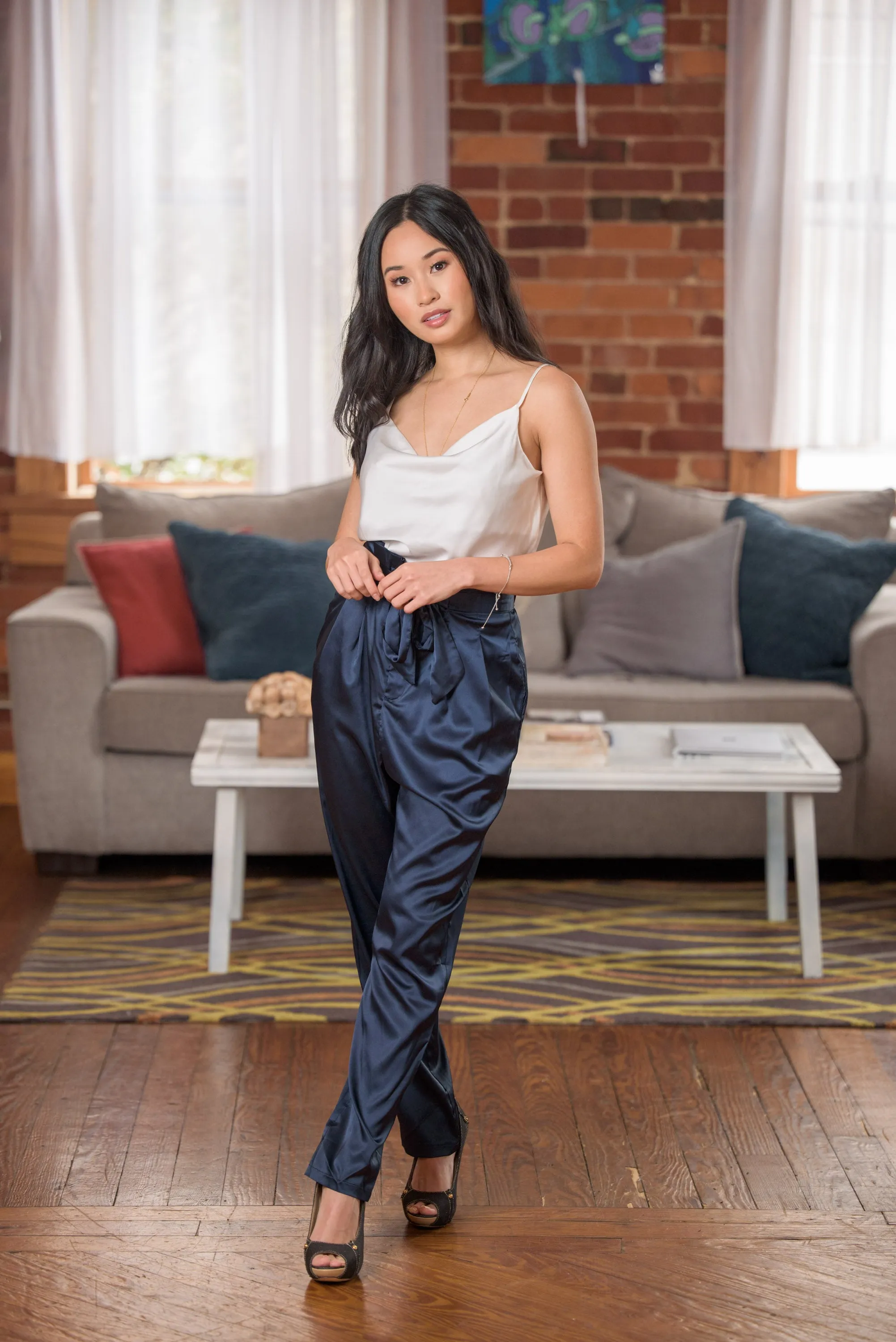 Nia Navy Blue Satin Pants