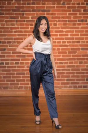 Nia Navy Blue Satin Pants