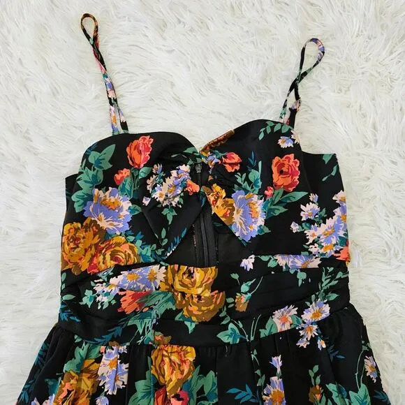 NWT AQUA Exclusive Floral Cutout Tiered Sleeveless‎ Boho Midi Dress Sz XS