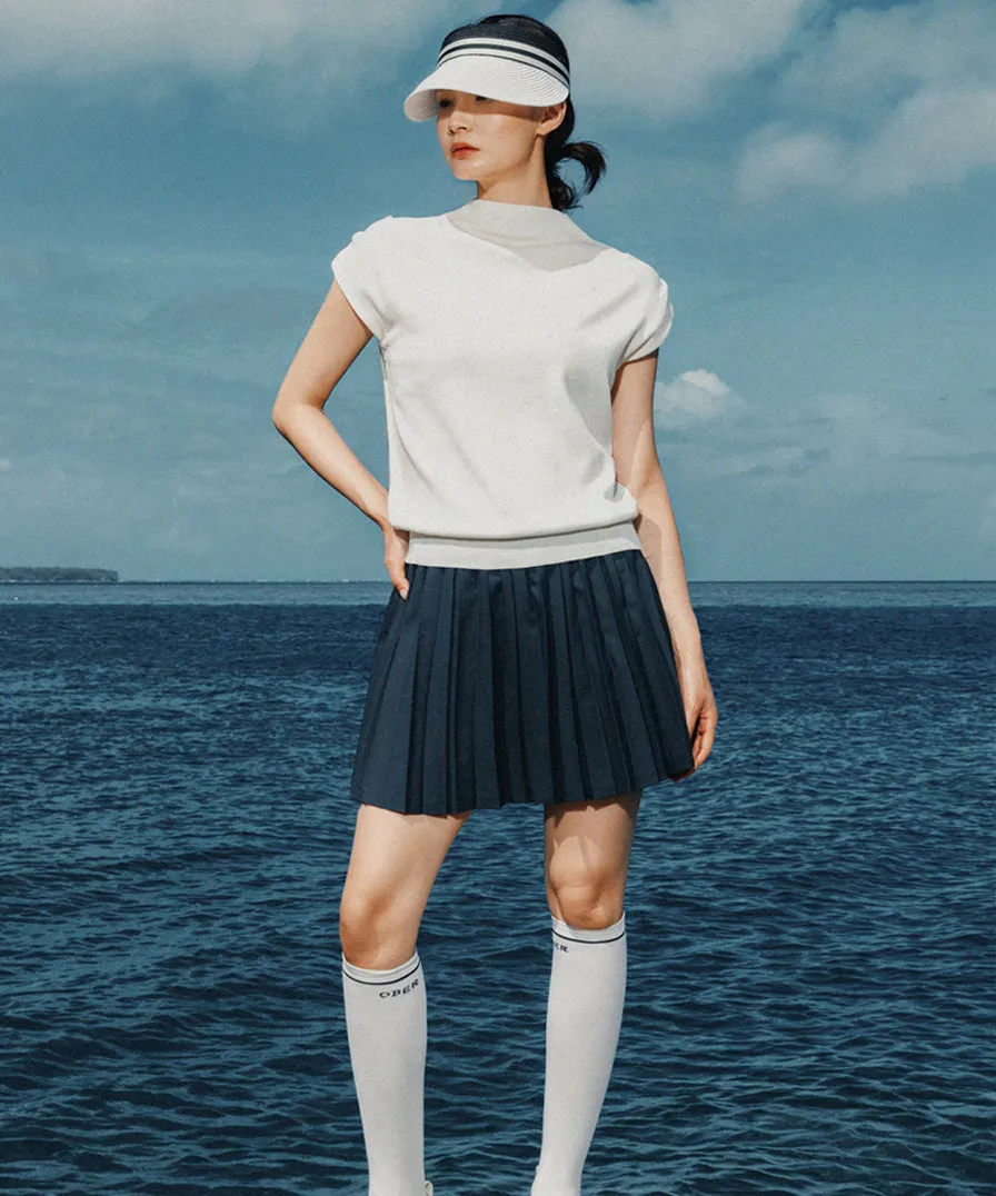 OBER Golf Banding Pleated Skirt - Navy