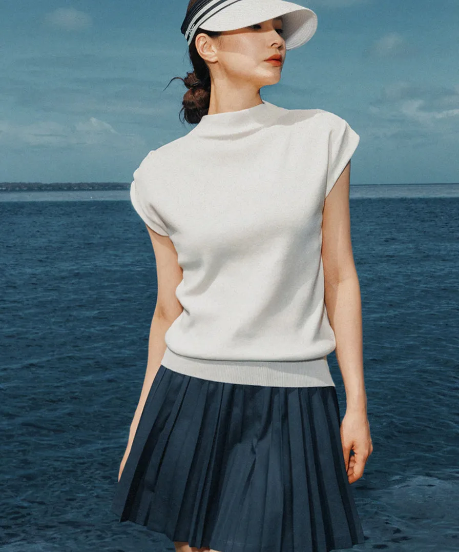 OBER Golf Banding Pleated Skirt - Navy